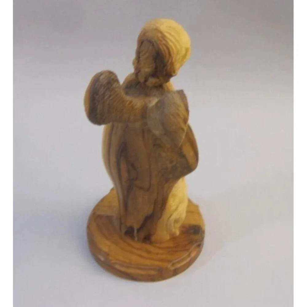 RIMON Bethlehem Hand Carved Olive Wood Angel with Lamb Nativity 7.5” Holy Land